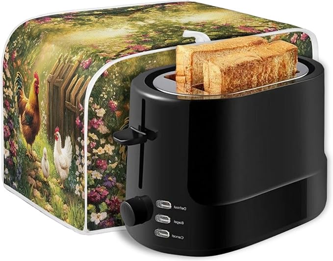 Doojoayie Toaster Cover with Rooster Print Dust Resistant Bread Machine Protector Universal Fit Oven Cover 2 Slice Small Appliance Dust and Fingerprint Protection