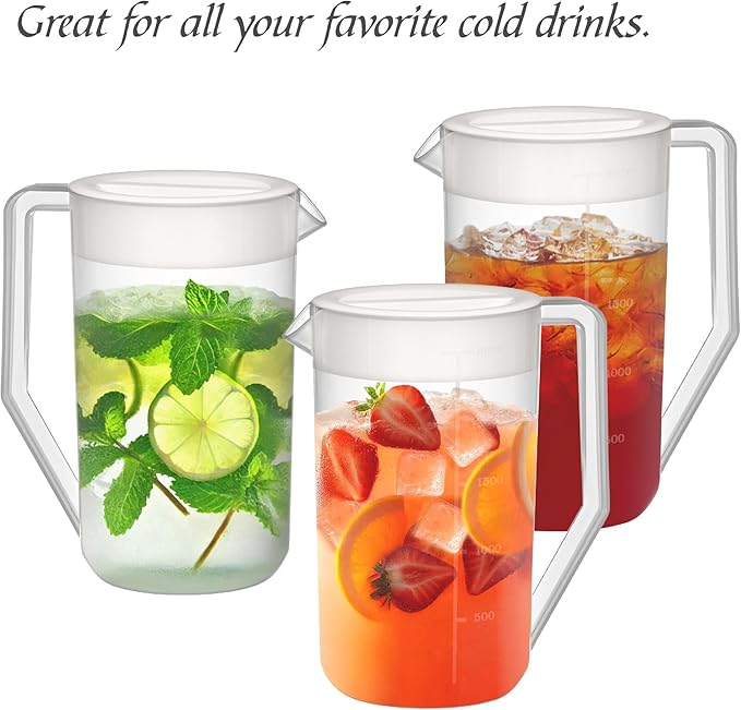 Amazing Abby - Kitchen Party - 2-Quart Plastic Pitcher (1-Pack), Unbreakable Water Pitcher with Lid, BPA-Free, Heat-Resistant, Dishwasher-Safe, Great for Both Iced and Hot Drinks, Indoors and Outdoors
