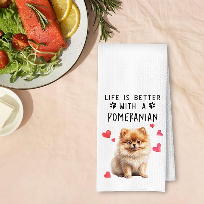 Pomeranian Dog Kitchen Towels, Pomeranian Gifts for Women Dish Tea Towels for Kitchen Decor, Dog Lovers Mom Gifts Decorative Hand Towel for Bathroom, 16x24 Inches