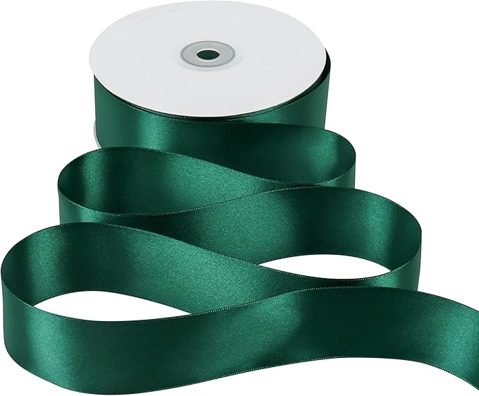 MEEDEE Dark Green Satin Ribbon - 1-1/2 inch Double Faced, Perfect for Christmas Tree, Wreaths, Weddings, Flower Bouquets