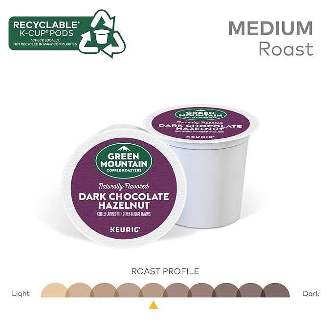 Green Mountain Coffee Roasters Dark Chocolate Hazelnut Coffee, Keurig Single Serve K-Cup Pods, 10 Count