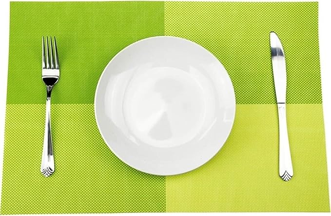PVC Woven Non-Slip Heat- Grid Placemats for Farmhouse Kitchen Decor Insulation Square Plate Mat Green(KP Black,30X45CM_4PCS)
