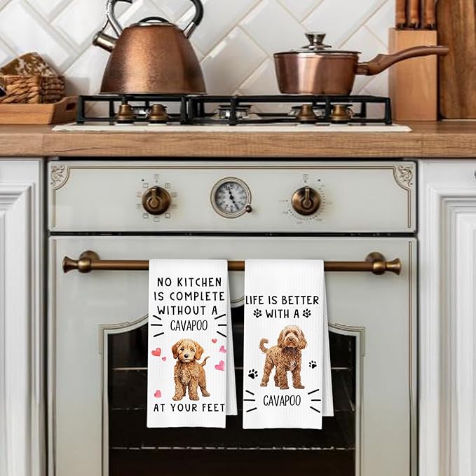 Cavapoo Dog Kitchen Towels, Cavapoo Gifts Dish Tea Towels for Kitchen Decor, Dog Lovers Gifts for Women Men Decorative Hand Towel, 16x24 Inches Set of 2