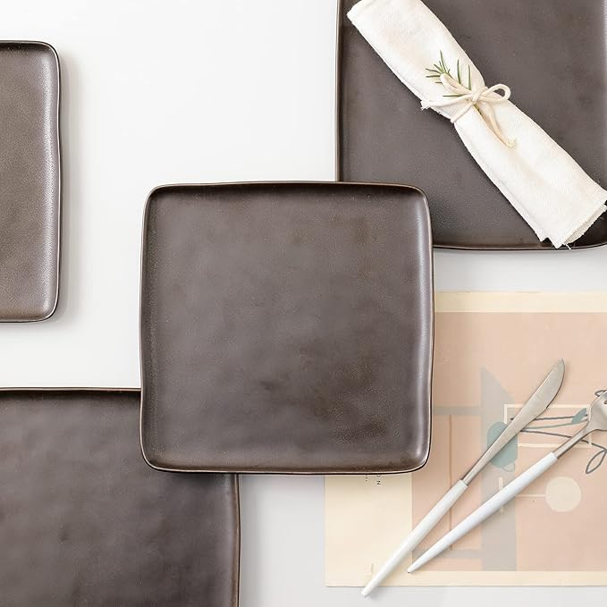 Stone lain Grace Square Stoneware Dinnerware Set, 24 Piece Service For 8, Brown