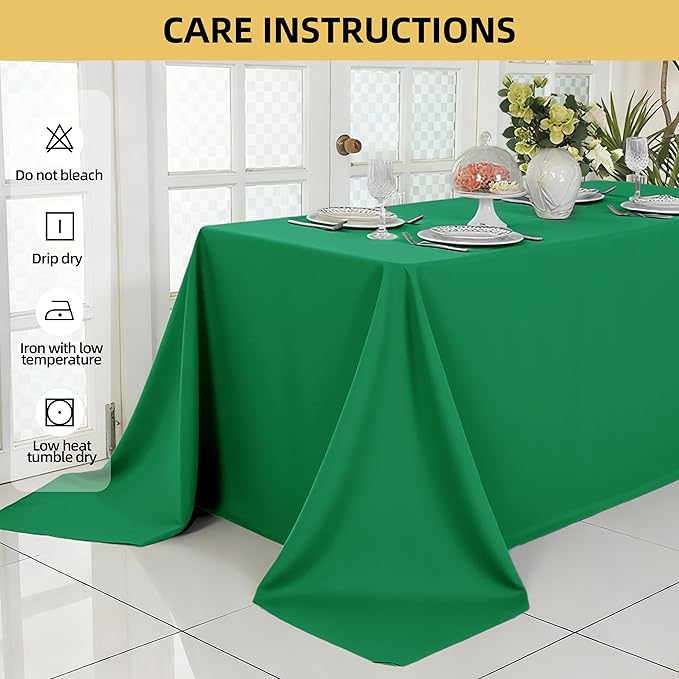 6-Pack 90x156 inch Forest Green Table Cloths, Solid Stain and Wrinkle Resistant Oblong Tablecloth, Premium Plain Weave Polyester Fabric Rectangle Table Linen Covers for Hotel, Banquet