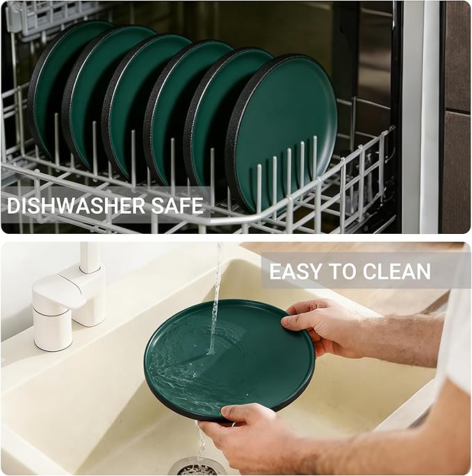 GZG Classic Series - Plates and Bowls Set for 6, 18 Piece Stoneware Dinnerware Sets, Microwave and Dishwasher Safe Lead-Free Handcrafted Ceramic Dishes Set - Malachite Green