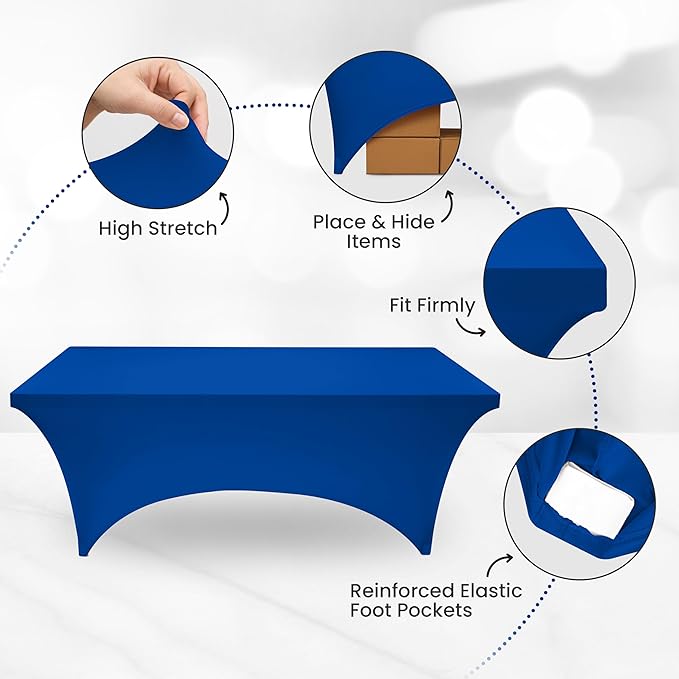 Utopia Kitchen Spandex Tablecloth 1 Pack [6FT, Blue] Tight, Fitted, Washable and Wrinkle Resistant Stretch Rectangular Patio Table Cover for Event, Wedding, Banquet & Parties [72Lx30Wx30H Inch]