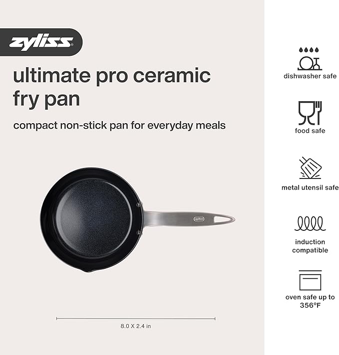 Zyliss Ultimate Pro Ceramic Fry Pan - Aluminium Fry Pan with a Stainless Steel Base & Ceramic Non-Stick Coating - Durable, Everyday-Use - Dishwasher-Safe Kitchen Essential - 8"