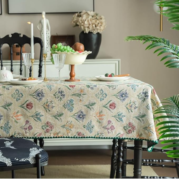 Rectangular Tablecloth Retro Green Plant Tablecloth Jacquard Rectangular Tablecloth Suitable for Restaurant Camping(90 * 90cm)