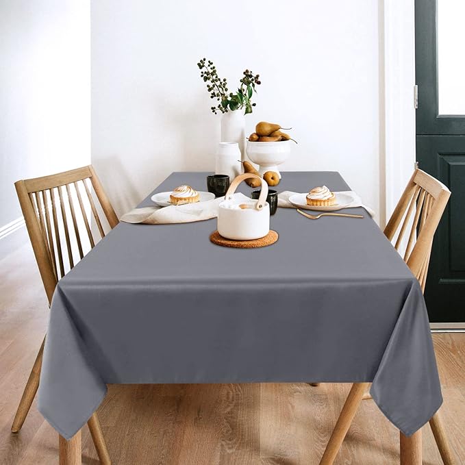 sancua 2 Pack Light Grey Tablecloth 54 x 78 Inch, Rectangle 4 Feet Table Cloth - Stain and Wrinkle Resistant Washable Polyester Table Cover for Dining Tables, Buffet Parties and Camping