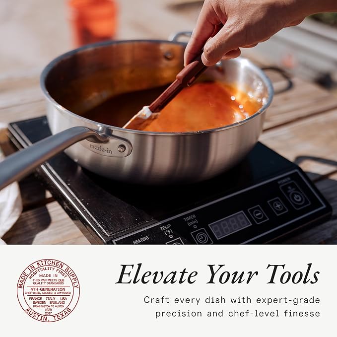 Made In Cookware - 5 Pc Stainless Steel Cookware Set - 5 Ply Clad - Includes Stainless Steel Frying Pan, Saucepan and Saucier with Lid - Professional Cookware - Crafted in Italy