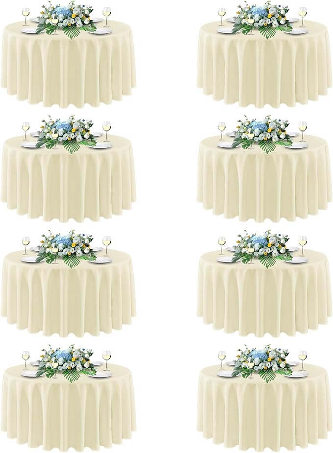 sancua Round Tablecloth 90 Inch Diameter, 8 Pack - Circle Polyester Fabric Table Cloth for Wedding Party Reception Banquet Birthday, Washable Formal Table Cover (Fit 30-72 Inch Tables), Beige