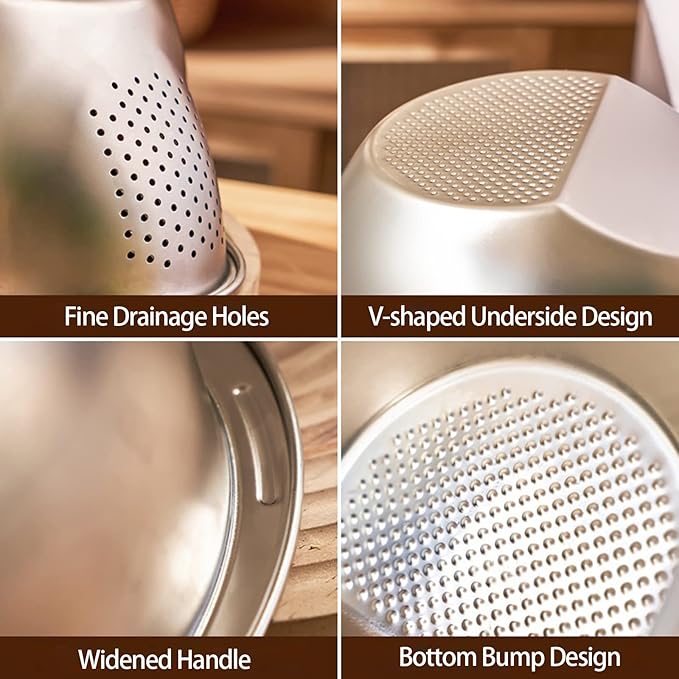 Rice Strainer Washing Bowl Rice Washer for Quinoa, Stainless Steel Side Drainers Colander for Cleaning Fruits, Vegetables, and Beans