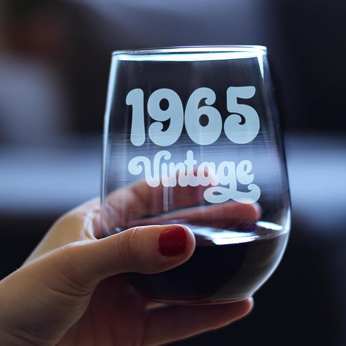Bevvee Vintage 1965 Stemless Wine Glass - 61st Birthday Gifts for Women & Men Turning 61 - Bday Party Decor - Set of 4 - Large 17 oz