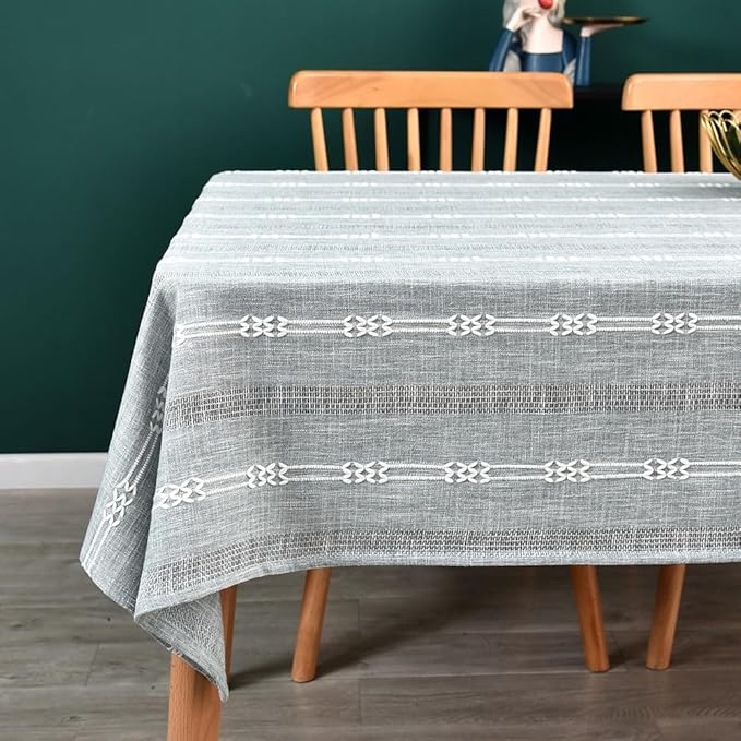 Heavy Duty Cotton Table Cloth for Rectangle Table Rectangular Farmhouse Vintage Tablecloth Washable Rustic Table Cover (Gray, Rectangle, 52''x 98'', 8-10 Seats)