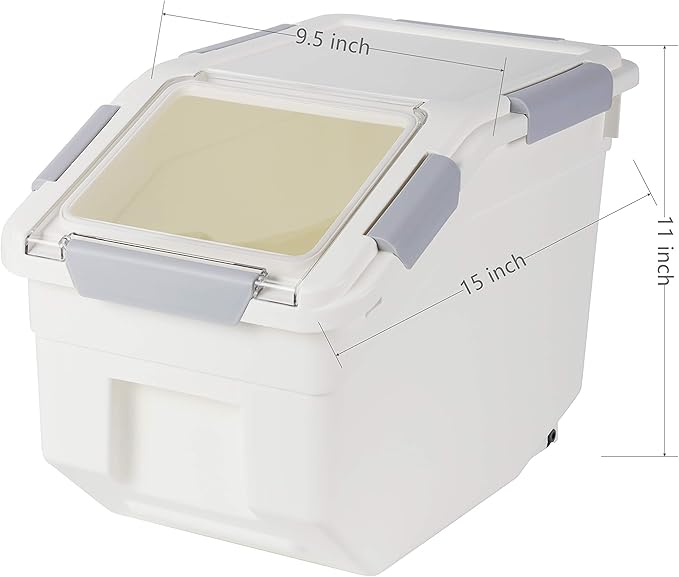 EonTone Pack-2 Grain Storage Container 10 Liter (20 lbs) with Lockable Lid Wheels and Measuring Cup BPA-Free Food Dispenser