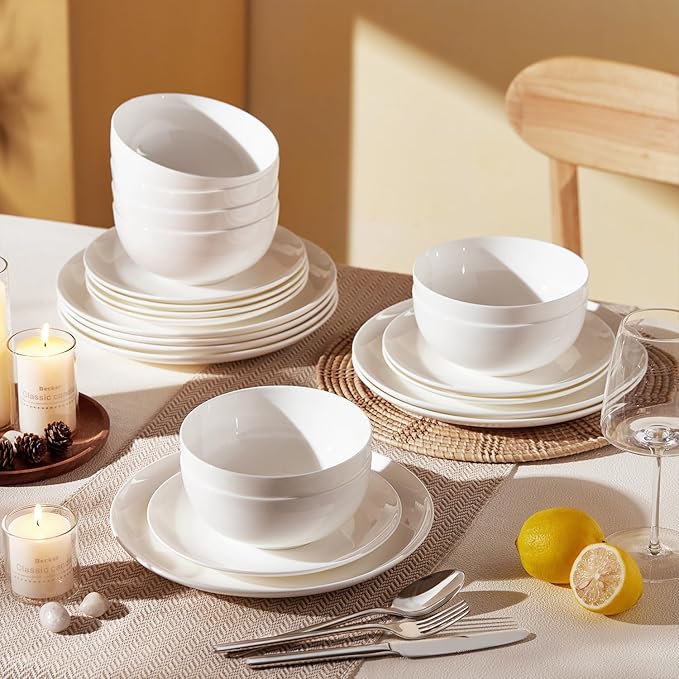 KINGSTONE Bone China Dinnerware Set for 4 with 20 Piece Silverware Set for 4, Dishwasher Safe, Tableware for Daily Use with Elegant Design