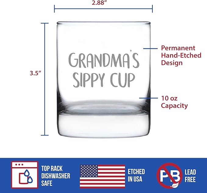 Custom Grandma's Sippy Cup - Unique Whiskey Rocks Glass for Grandmothers - Fun Grandparents Themed Gifts - 10.25 Oz - Parent - Customized Glasses
