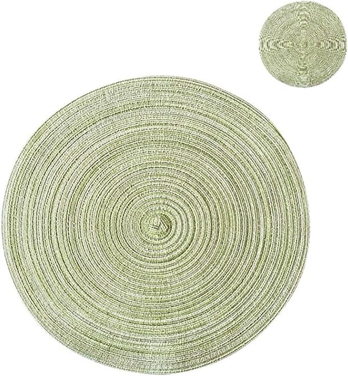 Woven Braided Round Placemat Coaster 1/4/6/12 Set Table Mats for Dining Table Wedding Holiday Party and Everyday Use(WP Green,12 Sets)