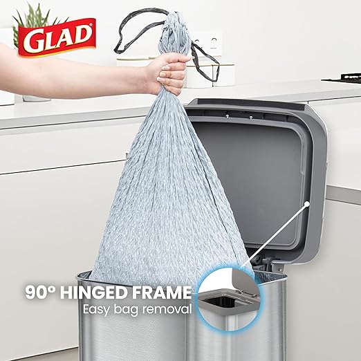 Glad Stainless Steel Step Trash Can, Series 2 with Clorox Protection - Large Metal Kitchen Garbage Bin with Soft Close Lid, Foot Pedal and Waste Bag Roll Holder, 20 Gallon