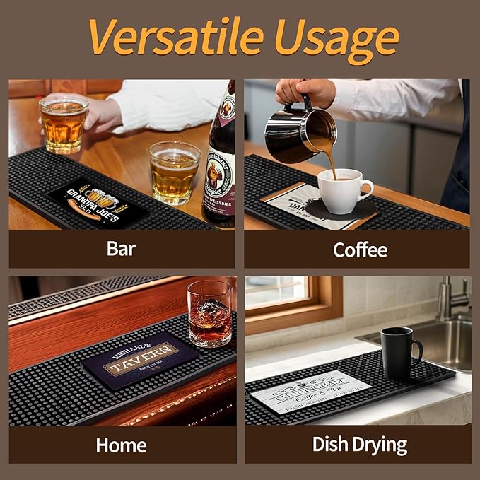Personalised Bar Mat, Non-slip PVC Rubber Bar Mat, Colorful Printed Custom Bar Name, Kitchen Spill Mat, Whisky Coasters for Drinks, Gifts for Bartender Drinking Lover Cocktail Lover Lover(Style 1)