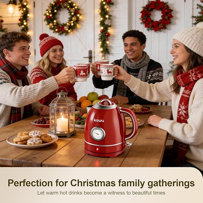 Kawu Electric Kettle, 1.3L/1.4QT Retro Hot Water Tea Kettle & Coffee Pot with Automatic Shut Off, 1000W Electric Tea Kettle with Stainless Steel Inner, Water Boiler for Home & Kitchen, Keep Warm