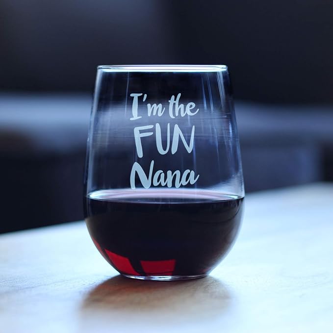 Bevvee Fun Nana - Funny Stemless Wine Glass, Large Glasses, Etched Sayings, Gift Box