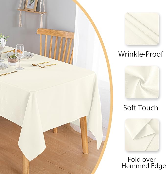 Hiasan 54 X 54 Inch Square Textured Tablecloth - Waterproof Spillproof Antiwrinkle Jacquard Table Cloth for Kitchen and Dining Dinner, Outdoor Picnic, Holiday and Parties, Champagne