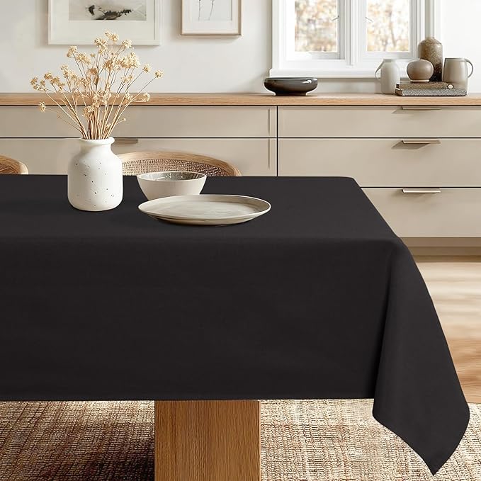 JIUZHEN Rectangle Tablecloth Linen Textured Wrinkle Stain Resistant Farmhouse Table Cloth Decorative Fabric for Kitchen, Dining, Party, Wedding,Outdoor Use,54 x 108 Inch,Black