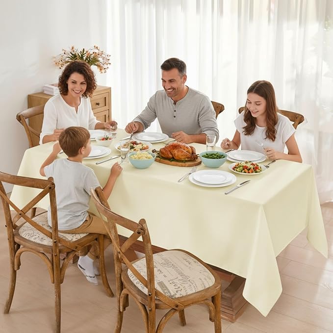 Faux Linen Tablecloths for Rectangle Tables, 2 Pack Burlap Textured Table Cloths Washable Farmhouse Table Cover Water Resistant for Dining, Wedding, Outdoor(Ivory, 60"×84")