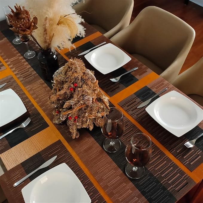 Sets of 6 Placemats Simple Table Place Mats and Coasters Premium Heat Washable Tableware Dining Table Mats(Red)