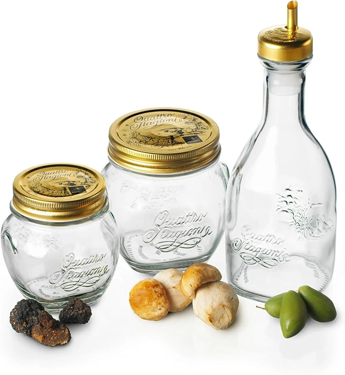 Bormioli Rocco Quattro Stagioni Amphora Small Glass Canning Jar with Lid, 17 oz., Set of 12