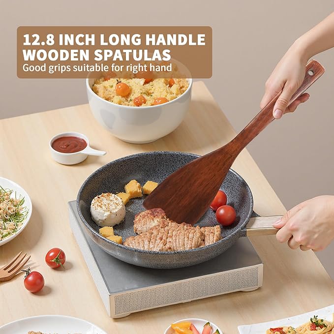 Wooden Spatula for Cooking, Long Handle Corner Spatulas for Frying Pan, Right Hand Wood Turner for Cooking Kitchen Utensils
