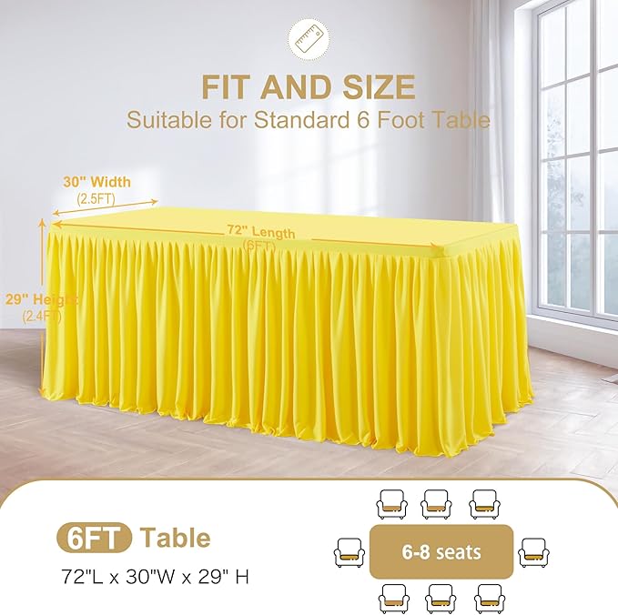 Wish Care 2 Pack Yellow Rectangle Table Clothes for 6 Foot Tables, Polyester Fitted Tablecloths 6t Stretch Table Cover for Wedding, Birthday, Parties, Trade Show, Craft Show