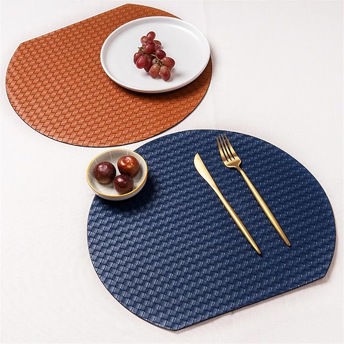 Double-Sided Color PU Faux Leather Placemats for Dining Table Set of 1/4/6 Waterproof Place Mats for Party BBQ Holiday(Grid Brown Black,38x34cm 1pcs)