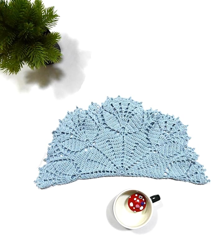 BIBITIME Tulip Flower Doilies Lace Doilies Kitchen Table Doily Mats Tablecloth Handmade Crochet Placemats Vase Dish Plate Mat (1 PC- 15 inches- 16 inches, Light Blue)