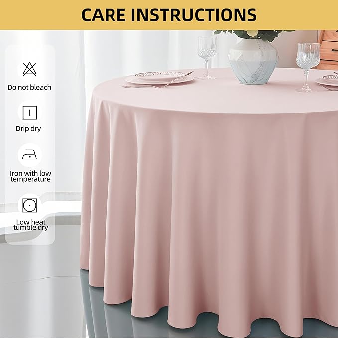 2-Pack Round 120-inch Dusty Pink Table Cloths, Solid Stain and Wrinkle Resistant Circular Tablecloth, Premium Plain Weave Polyester Fabric Table Linen Covers for Hotel, Banquet
