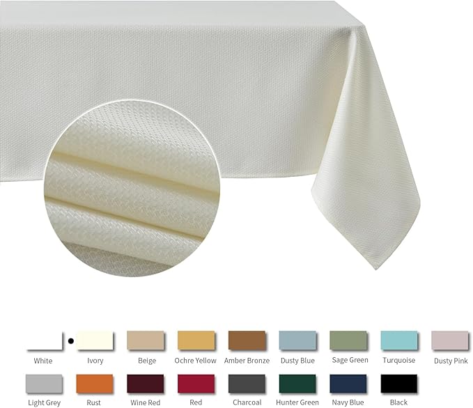 maxmill Jacquard Square Tablecloth Waterproof Spillproof Wrinkle Resistant Soft Textured Table Cloth for Dinner and Party Washable Polyester Fabric, Indoor and Outdoor Use, 60 x 60 Inch, Ivory