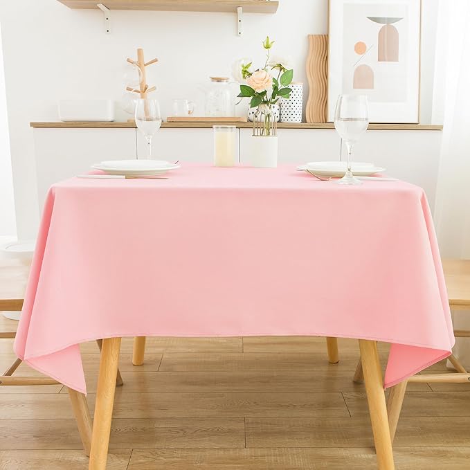 2 Pack Square Table Cloth 60X60 Inch Pink Tablecloth Washable Polyester Solid Dining Table Cover for Birthday Party Dinner Holiday Outdoor Indoor