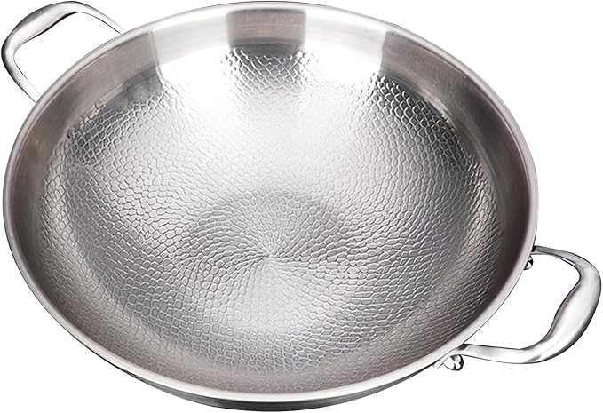 12.6 Inch Titanium Hammered Wok with Double Handles, Frying Pans Nonstick, Non-Stick Wok, Scratch-Resistant Non Stick Titanium Pans for Cooking,No lid 12.6in