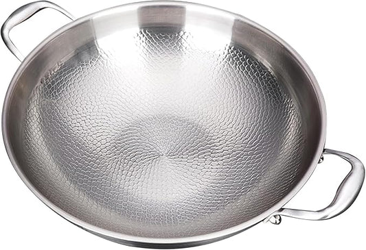 12.6 Inch Titanium Hammered Wok with Double Handles, Frying Pans Nonstick, Non-Stick Wok, Scratch-Resistant Non Stick Titanium Pans for Cooking,No lid 12.6in