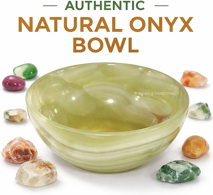 Green Onyx Crystal Bowl - 3 Inch Decorative Bowls for Room and Home Decor - Gemstone Healing Crystals for Elegant Display, Positive Energy Balance and Gift