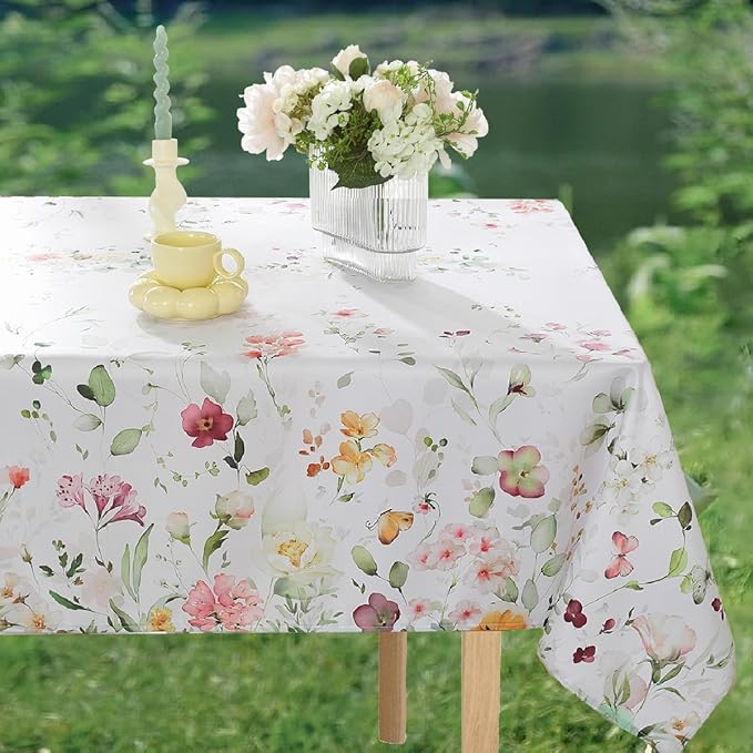 MATIRUG Spring Table Cloths Rectangle Table 60x120 Inch,Waterproof Summer Wildflower Tablecloth,Floral Watercolor Runner Style Washable Tablecloths for Picnic Kitchen Outdoor