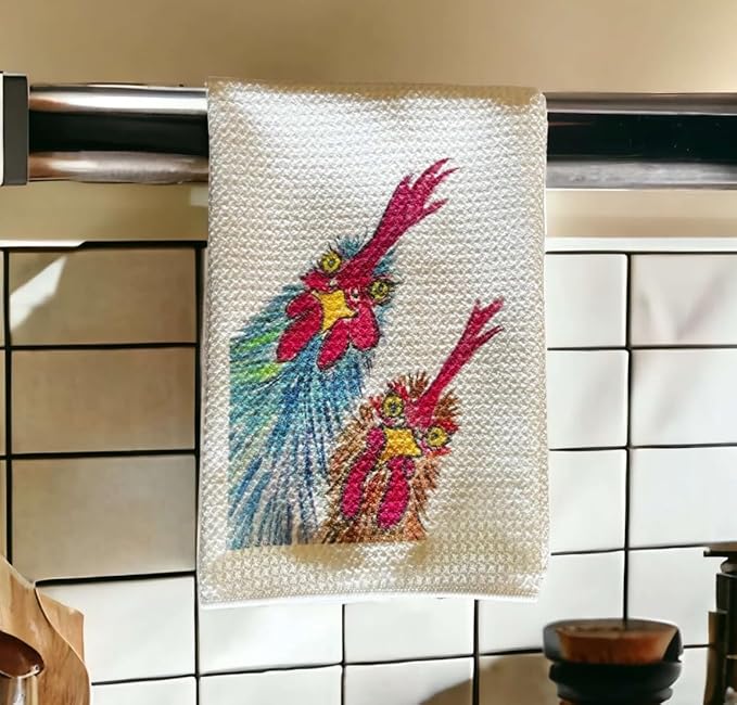 Decorative Microfiber Kitchen Dish Towel with watercolor Chickens