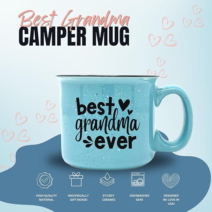 Best Grandma Ever Teal - Cute Funny 15 oz Coffee Mug - Unique Fun Gifts for Grandmother, Grandma from Grandkids - Coffee Cups & Mugs with Quotes