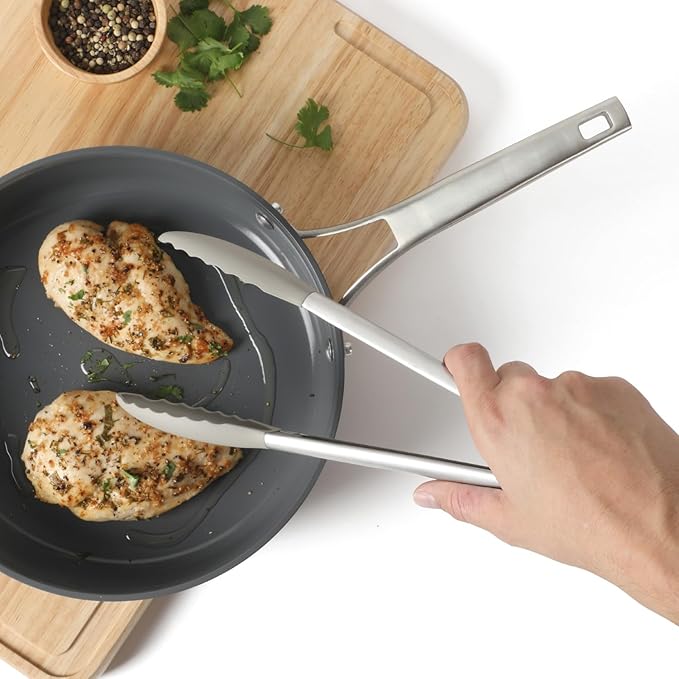 Calphalon Edge Stainless Steel Kitchen Tongs W/Silicone Head - Taupe