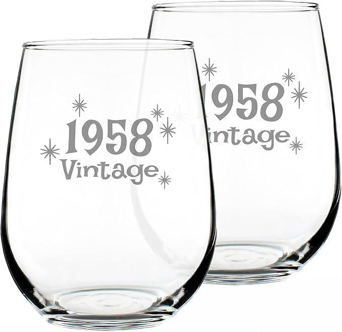 Bevvee Vintage 1958 Stemless Wine Glass - 68th Birthday Gifts for Women & Men Turning 68 - Bday Party Decor - Set of 2 - Large 17 oz