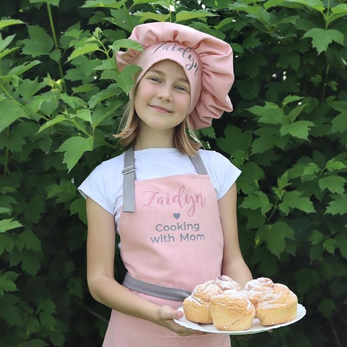 Kids Apron - Embroidered Personalized Cooking Custom Apron with Name, Adjustable, Cotton, with Pockets, for cooking