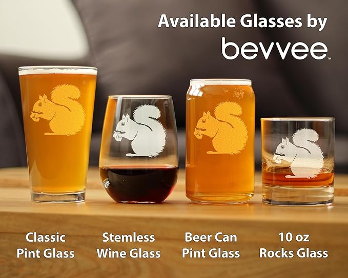 Bevvee Squirrel Stemless Wine Glass - Squirrel Gifts and Decor with Squirrels - Large 17 Oz Glasses