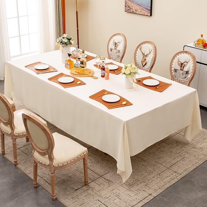 BALCONY & FALCON Extra-Large Table Cloth for 8 Foot Rectangle Tables – Waterproof & Crease-Proof Farmhouse Tablecloth for Banquet, Wedding, Baby Shower, Graduation Holiday Party (Ivory, 91" x 156")